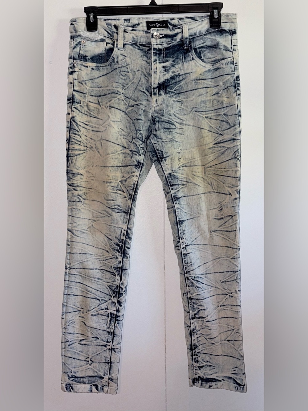 WT02 Acid Wash Skinny Jeans 36x30 Y2K Streetwear Stretch Denim